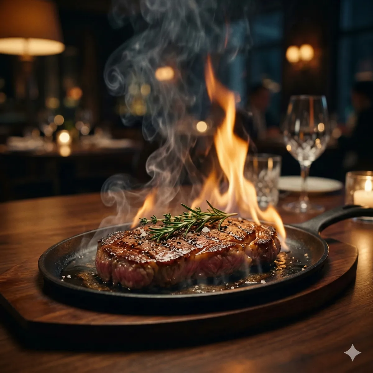 Stek z polędwicy serwowany z ogniem w restauracji u KALMANA Łódź